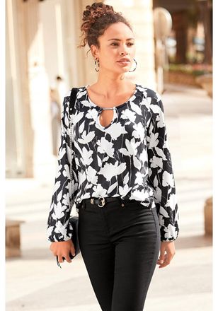 Lascana Womens Floral Keyhole Top