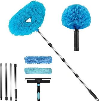 OEM Escobilla Limpiacristales, Herramientas De Limpieza De Ventanas Con Mango Largo, Cepillo De Limpieza Con Escobilla De Silicona Y Herramienta De Fregad