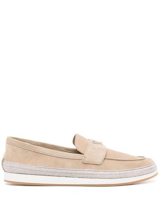 Prada triangle-logo suede loafers - Neutrals