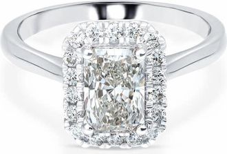 Grown Brilliance 1 1/2 Carat Radiant Lab Grown Halo Diamond Engagement Ring in 14K White Gold, G Color, SI Clarity, Gift Box Included