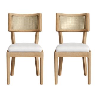 Urban Meuble Conjunto de 2 sillas de madera con respaldo y asiento de ca&ntilde;a