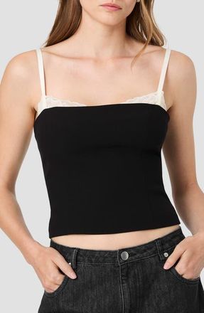 French Connection Azra Twill Lace Peekaboo Fitted Top in Black/porcelain Cream at Nordstrom, Size 14