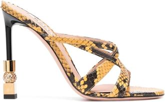 Bally Gele Snakeskin Print Leren Muiltjes - Dames - Muiltjes - Veelkleurig - 36 EU - Leer - Schoenen