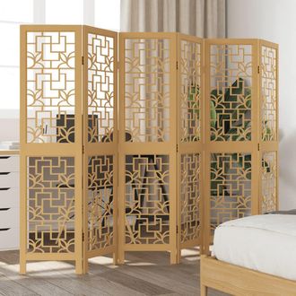 vidaXL Biombo Separador De 6 Paneles Madera Maciza Paulownia Marr&oacute;n Vidaxl