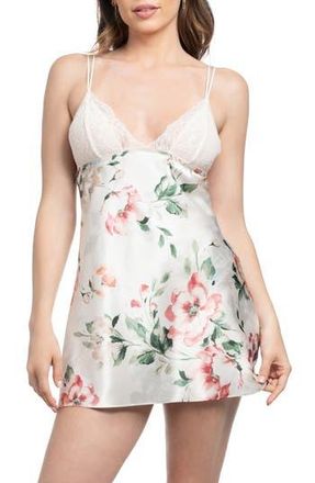 In Bloom by Jonquil Tatiana Floral Lace Trim Satin Chemise in Stone at Nordstrom Rack, Size Medium
