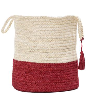 LR Home Two-Tone Jute Decorative Storage Basket With Handles