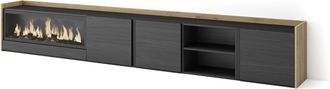 Skraut Home Skraut Home - Mueble Tv, Televisi&oacute;n, Muebles De Sal&oacute;n, Almacenaje, 315x35x50cm, Para Tv Hasta 80, Chimenea El&eacute;ctrica Xxl, Estilo Moderno, Negro Y Robl