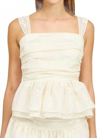 En Saison Ruched Peplum Top In Ivory