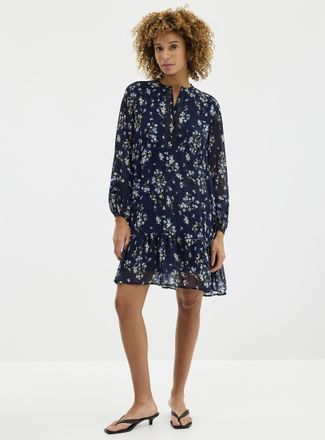 Contemporaine Womens Small fall flowers chiffon dress