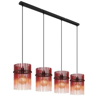 Netlighting Gorley Bar Pendant Matt Black Blackberry Glass Shade 4x E27