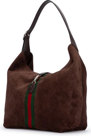 Gucci Mens Suede Web-Stripe Shoulder Bag Brown Leather