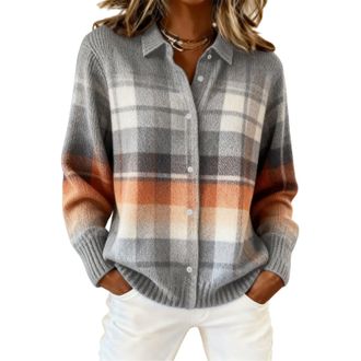 Generic Womens Plaid Print Casual Cotton Buttoned Cardigan Sweater, Plaid Knitted Cropped Cardigan Sweater 2026 (G,M)