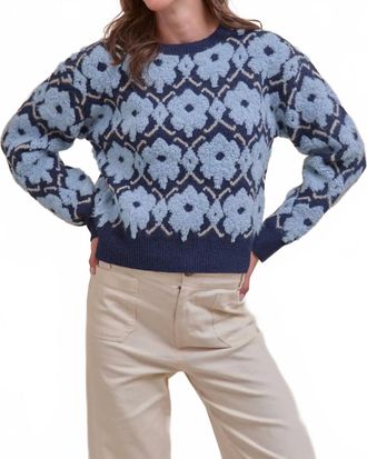 Merci Fuzzy Floral Sweater In Blue