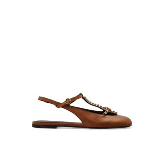 Etro Etro, Ballerinas, female, Brown, Size: 11 US Low Leather Slingbacks with Rhinestones