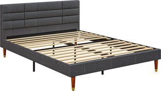 HOMCOM 5ft Upholstered King Bed Frame W/ Wooden Slat No Box Spring Needed | TJ Hughes