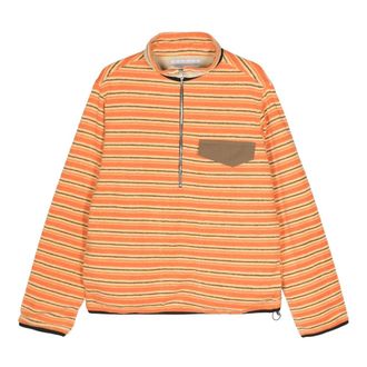 RANRA Ranra, Tops, Heren, Oranje, M, Katoen, Kragi Half-zip Sweatshirt met strepen