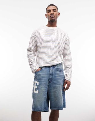 Aape By A Bathing Ape AAPE by A Bathing Ape - Jorts ampi in denim blu slavato con stampa del logo