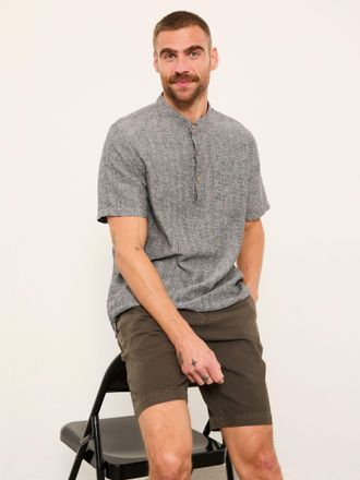 Fat Face FatFace Bugle Washed Black Bold Stripe Short Sleeve Grandad Popover Shirt