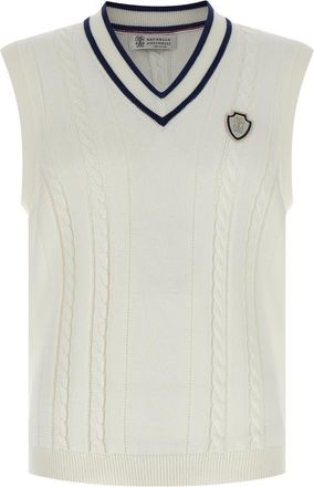Brunello Cucinelli White V Neck Sweater