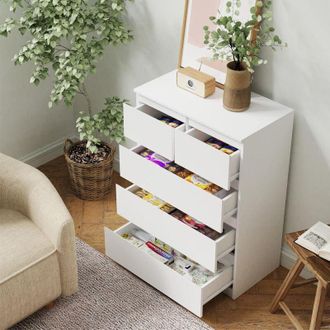 Costway Cajonera Con 5 Cajones/cajonera Amplia Y Moderna Con Gu&iacute;as De Metal/mesita De Noche, F&aacute;cil De Montar,75 X 42 X 104 Cm (blanco) - Costway