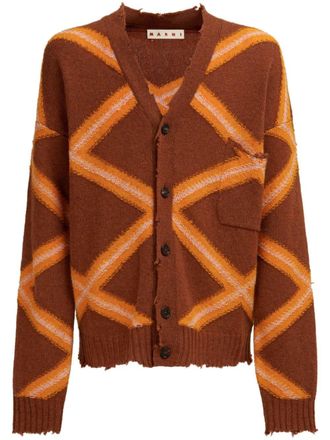 Marni geometric-pattern virgin wool cardigan - men - Virgin Wool - 46 - Brown