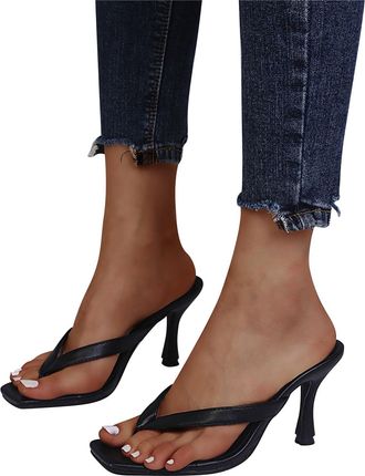 Generic Ladies Comfort Open Toe Heeled Mules Womens Heeled Sandals Slip On Summer Slippers Soft Casual Backless Heels Pointed Toe Kitten Heel Sandals Crossove