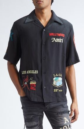 Amiri Sinners Camp Shirt in Black at Nordstrom, Size Xxx-Large