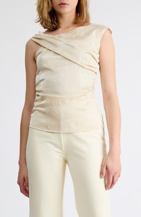 Extro&Vert Isla Satin Asymmetric Neck Top in Beige at Nordstrom, Size X-Large