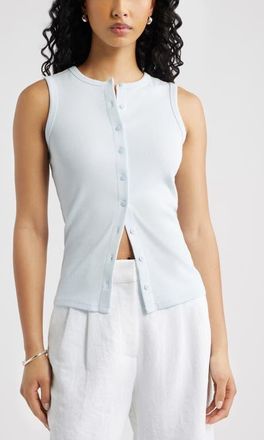 Open Edit Rib Button-Up Tank in Blue Breeze at Nordstrom, Size Xx-Small