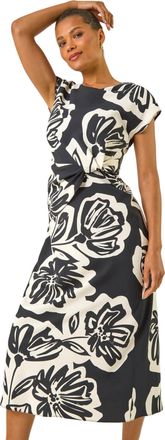 Roman Womens Abstract Printed Gathered Wrap Dress - Black - Size 18 UK