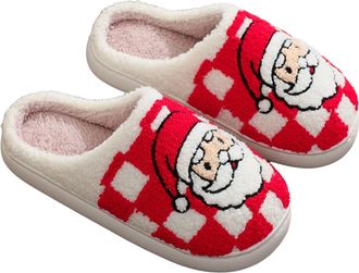 Generic Christmas Cotton Slippers for Men and Women Plush Soft Soles Cozy Warm Lightweight Home Winter Fleece Slippers Red checkered 3.5/4 UK