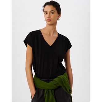 Whistles Willa V-Neck Cap Sleeve T-Shirt in Black at Nordstrom, Size X-Small