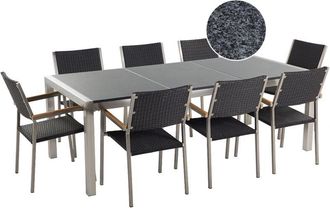 Beliani Conjunto De Comedor De Jard&iacute;n Negro Con Mesa 220 X 100 Cm De Granito Negro 8 Sillas De Rat&aacute;n Grosseto