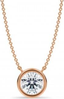 Allurez Round Lab Diamond Solitaire Pendant Necklace 14K Rose Gold (1.50ct)