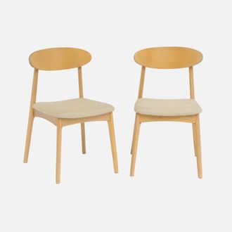 Sweeek Silla Vintage De Madera De Hevea Natural Y Tela, Set De 2