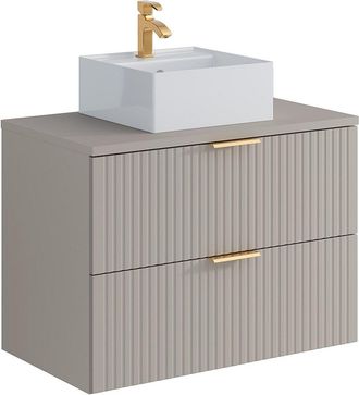 Vente-Unique Mueble de ba&ntilde;o suspendido con lavabo cuadrado sobre encimera - Beige - 80 cm - ZEVARA