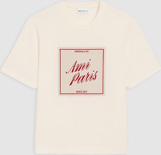 Ami T-Shirt With Signature Print At Front Blanc Creme