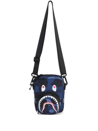 A Bathing Ape shark-head camo messenger bag - men - Nylon - One Size - Blue