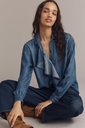 Cloth & Stone Ruffled Denim Buttondown Shirt