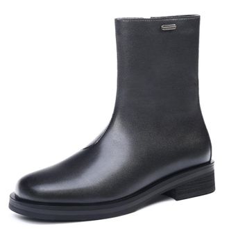 Generic Mens PU Leather Mid-Calf Boots with Side Zipper Flat Heel Platform Casual Boots Square Toe Short Boot,Black,7.5 UK