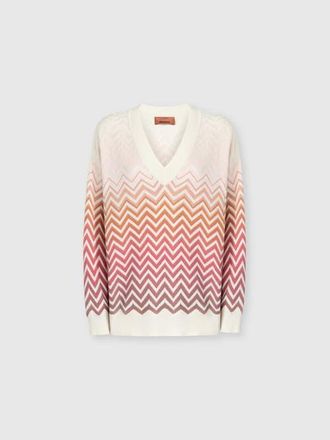 Missoni V-neck Pullover In Cotton And Viscose Chevron D&eacute;grad&eacute; in Lilac& Rust at Nordstrom, Size 38 It