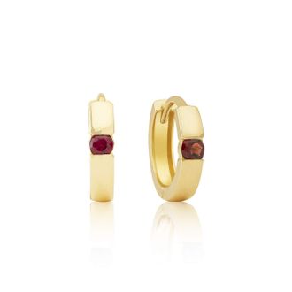 MAX + STONE 14k Yellow or White Gold Small Round Gemstone Huggie Hoop Earrings