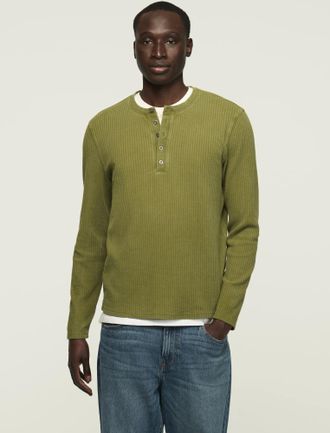 Lucky Brand Mens Long Sleeve Textured French Rib Tee
