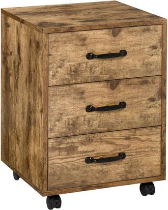 HOMCOM Homcom - File Cabinet with 3 Drawers, Under Desk Mobile Filing Cabinet Brown