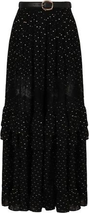 Self Portrait Zwarte en Gouden Chiffon Kant Maxi Rok - Dames - Maxi Rokken - Zwart - XS - Chiffon - Rokken
