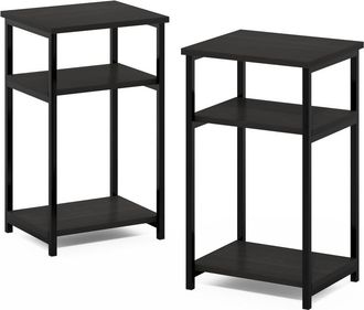 Furinno Just 3-Tier Industrial Metal Frame End Table with Storage Shelves, 2-Pack, Espresso