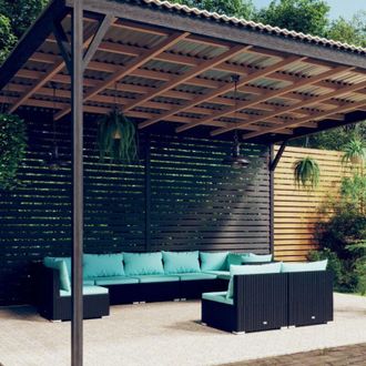 vidaXL Set De Muebles De Jard&iacute;n 9 Pzas Y Cojines Rat&aacute;n Sint&eacute;tico Negro Vidaxl