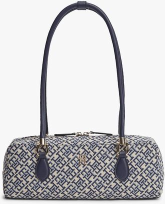 Tommy Hilfiger Womens Jacquard Monogram East-West Shoulder Bag - Blue Mono