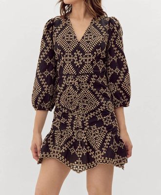 Adelyn Rae Poppy Embroidered Mini Dress In Black/camel
