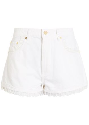 Ganni Lace-trimmed Denim Shorts - White - 27 (W27 / UK8-10 / S)